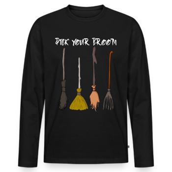 Sorcière Sorcellerie Balai de sorcière Halloween - T-shirt manches longues Premium bio Homme - noir - Devant - Nico (187cm)