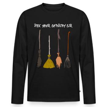 Balai de sorcière Halloween sorcière sorcellerie - T-shirt manches longues Premium bio Homme - noir - Devant - Nico (187cm)