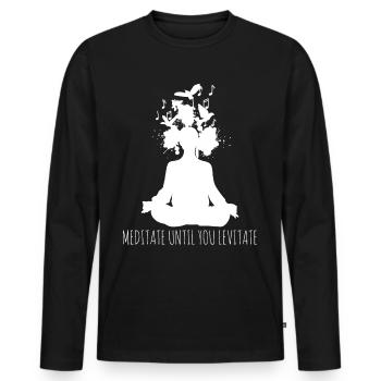 Méditation Lévitation Méditation Yoga - T-shirt manches longues Premium bio Homme - noir - Devant - Nico (187cm)