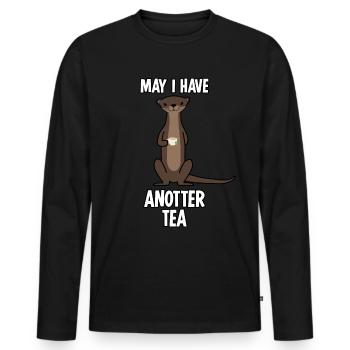 Loutre avec tasse de thé et sachet de thé - T-shirt manches longues Premium bio Homme - noir - Devant - Nico (187cm)