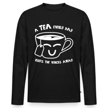 Tea Bag Teapot Tea Cup - Men's Premium Organic Long Sleeve Shirt - black - Front - Nico (187cm)