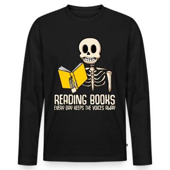 Books Reading Book Skeleton Bookworm - Männer Premium Bio Langarmshirt - Schwarz - Vorne - Nico (187cm)