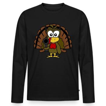 Dinde avec pistolet Dindes de Thanksgiving - T-shirt manches longues Premium bio Homme - noir - Devant - Nico (187cm)