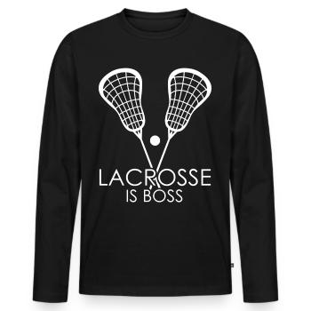 Lacrosse Player Lacrosse Racquet - Men's Premium Organic Long Sleeve Shirt - black - Front - Nico (187cm)