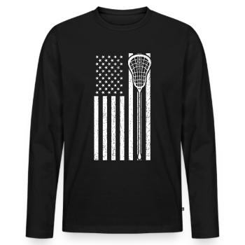 Lacrosse USA Flag - Men's Premium Organic Long Sleeve Shirt - black - Front - Nico (187cm)