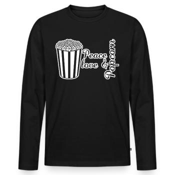 Popcorn and Peace - Men's Premium Organic Long Sleeve Shirt - black - Front - Nico (187cm)