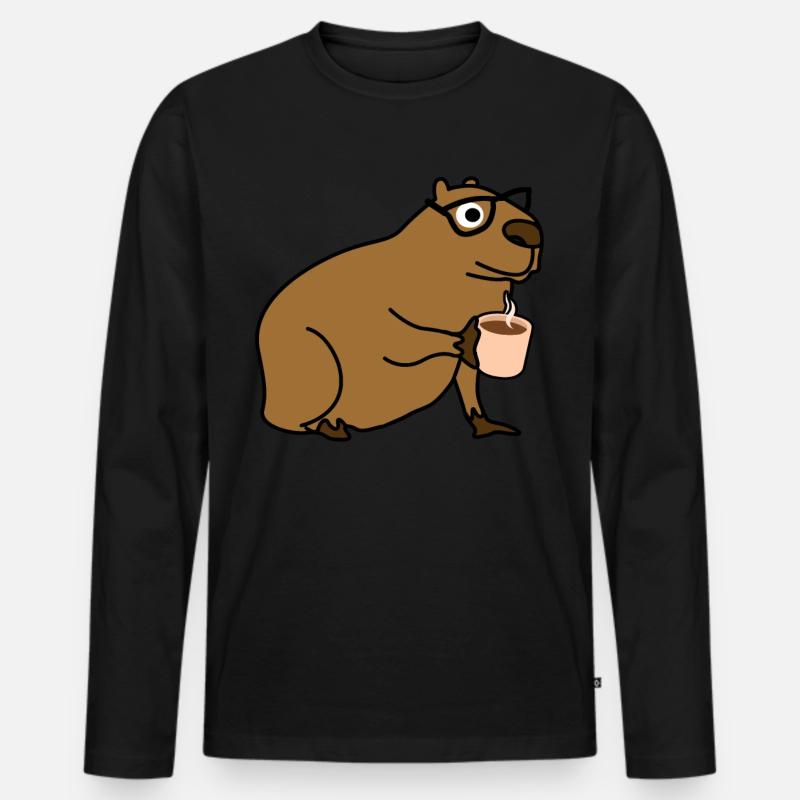 Capybara Coffee Capybaras - Männer Premium Bio Langarmshirt - Schwarz
