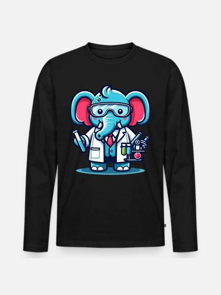 Cute Elephant Scientist - Men's Premium Organic Long Sleeve Shirt - black