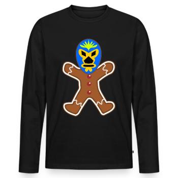 Gingerbread Man Lucha Libre - Männer Premium Bio Langarmshirt - Schwarz - Vorne - Nico (187cm)