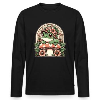 Grenouille de noyau de chalet avec champignon chapeau de fleur - T-shirt manches longues Premium bio Homme - noir - Devant - Nico (187cm)