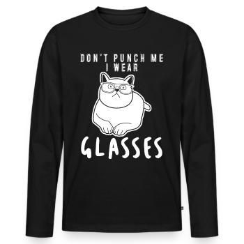 Cat Glasses Spectacles Opticals - Men's Premium Organic Long Sleeve Shirt - black - Front - Nico (187cm)