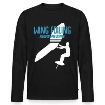 Wing Foiling Wing Surfing Winging - Men's Premium Organic Long Sleeve Shirt - black - Front - Nico (187cm)