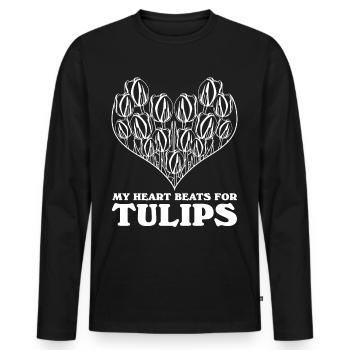 Tulipes Coeur Jardin Tulipes Fleurs - T-shirt manches longues Premium bio Homme - noir - Devant - Nico (187cm)
