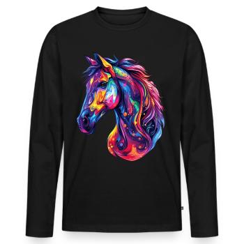 Ein psychedelischer Pferdekopf - Männer Premium Bio Langarmshirt - Schwarz - Vorne - Nico (187cm)