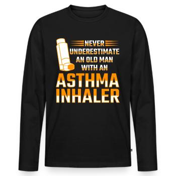 Inhalateur d’asthme Respiration sifflante asthmatique - T-shirt manches longues Premium bio Homme - noir - Devant - Nico (187cm)