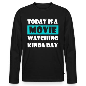 Soirée cinéma - T-shirt manches longues Premium bio Homme - noir - Devant - Nico (187cm)