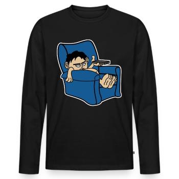 Lazy Couch TV Watching Television - Men's Premium Organic Long Sleeve Shirt - black - Front - Nico (187cm)