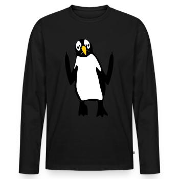 Grumpy Penguins Middle Finger Penguin - Männer Premium Bio Langarmshirt - Schwarz - Vorne - Nico (187cm)