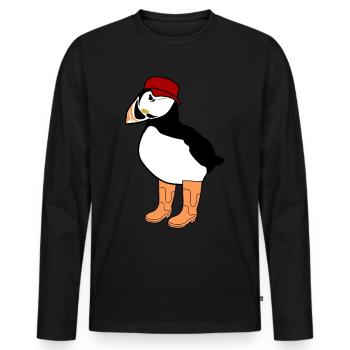 Puffin with Rain Boots Puffins - Men's Premium Organic Long Sleeve Shirt - black - Front - Nico (187cm)
