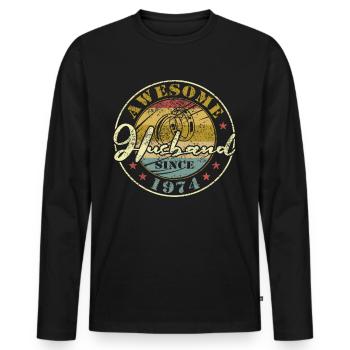 50th Wedding Anniversary Great Husband Since 1974 Retro - Men's Premium Organic Long Sleeve Shirt - black - Front - Nico (187cm)
