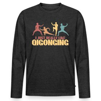 Qi Gong Qigong Thai Chi Chigong - T-shirt manches longues Premium bio Homme - anthracite chiné - Devant - Nico (187cm)