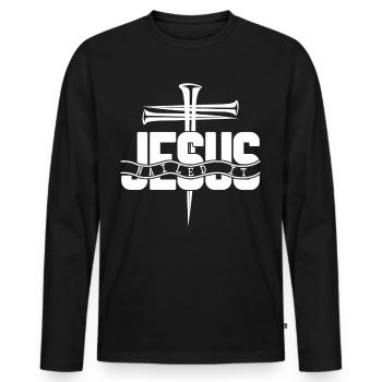 Bible Jésus-Christ Christianisme Croix - T-shirt manches longues Premium bio Homme - noir - Devant - Nico (187cm)
