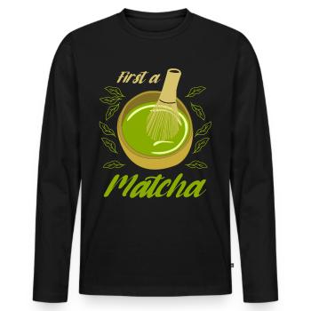 Matcha -grüner Tee - Männer Premium Bio Langarmshirt - Schwarz - Vorne - Nico (187cm)