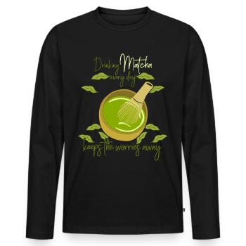 Japanese Green Tea Japan Matcha Tea - Männer Premium Bio Langarmshirt - Schwarz - Vorne - Nico (187cm)