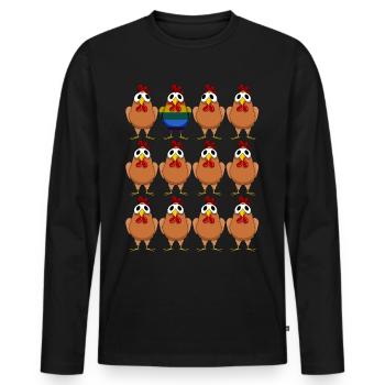 LGBT Chicken Gay Lesbian Rainbow Flag - Men's Premium Organic Long Sleeve Shirt - black - Front - Nico (187cm)