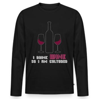 Vino Wine Drinker Wine Glass - Männer Premium Bio Langarmshirt - Schwarz - Vorne - Nico (187cm)