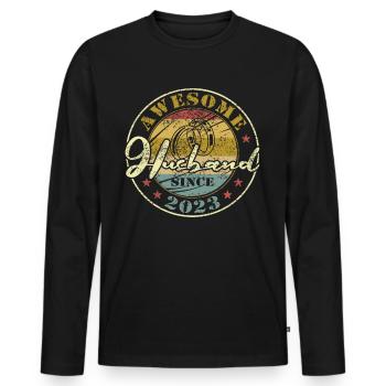 1ter Hochzeitstag toller Ehemann seit 2023 Retro - Männer Premium Bio Langarmshirt - Schwarz - Vorne - Nico (187cm)