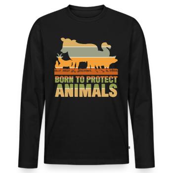 Animal Rights Vegan Retro Save Animals - Men's Premium Organic Long Sleeve Shirt - black - Front - Nico (187cm)