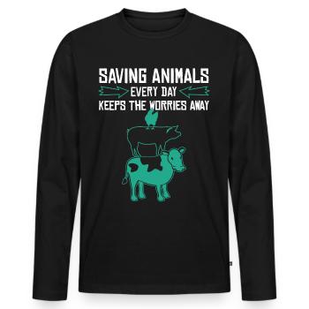 Animal Rights Vegan Retro Rescue animals - Men's Premium Organic Long Sleeve Shirt - black - Front - Nico (187cm)