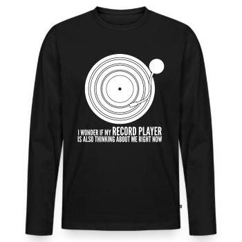Tourne-disque vinyle - T-shirt manches longues Premium bio Homme - noir - Devant - Nico (187cm)