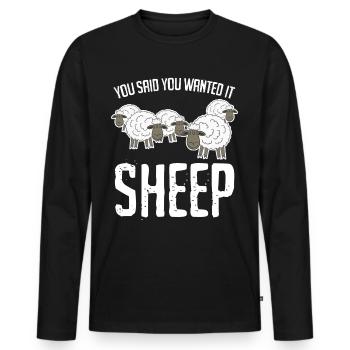 Blague drôle de mouton - T-shirt manches longues Premium bio Homme - noir - Devant - Nico (187cm)