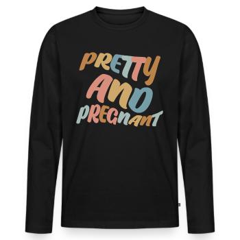 Grossesse Rétro Bébé Mère Enceinte - T-shirt manches longues Premium bio Homme - noir - Devant - Nico (187cm)
