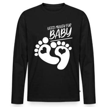 Femme enceinte, Bébé, Mère, Grossesse - T-shirt manches longues Premium bio Homme - noir - Devant - Nico (187cm)