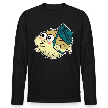 Puffer Fish with Backpack - Men's Premium Organic Long Sleeve Shirt - black - Front - Nico (187cm)