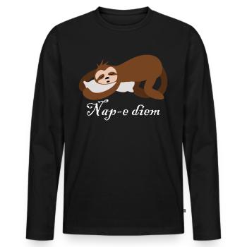 Fatigué Dormir Lit Sieste Sommeil - T-shirt manches longues Premium bio Homme - noir - Devant - Nico (187cm)