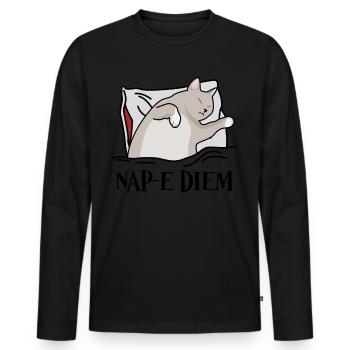 Tired Sleeping Cat Bed Nap Sleep - Männer Premium Bio Langarmshirt - Schwarz - Vorne - Nico (187cm)