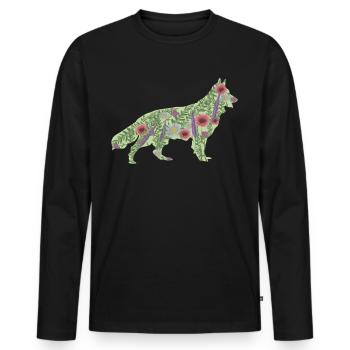 White Shepherd Dog Flowers - Men's Premium Organic Long Sleeve Shirt - black - Front - Nico (187cm)