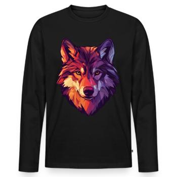 Floral Wolf Vintage Blumen Wolf Gesicht für Wölfe - Männer Premium Bio Langarmshirt - Schwarz - Vorne - Nico (187cm)