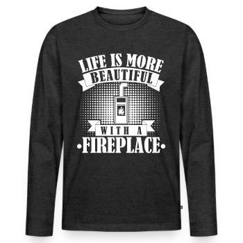 Fireplace Oven Joke Firewood - Men's Premium Organic Long Sleeve Shirt - heather anthracite - Front - Nico (187cm)