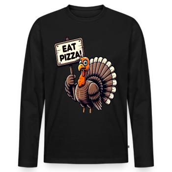 Lustiges Truthahn "Pizza essen" Design - Männer Premium Bio Langarmshirt - Schwarz - Vorne - Nico (187cm)