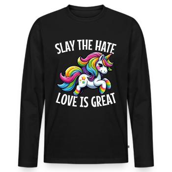 Slay The Hate Love Is Great Lgbtq+ Unicorn Pride - Männer Premium Bio Langarmshirt - Schwarz - Vorne - Nico (187cm)