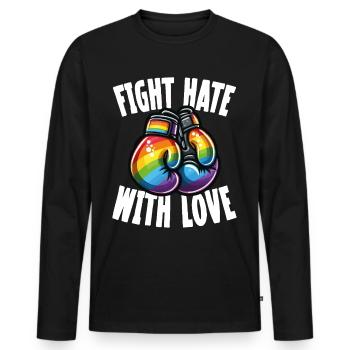 Fight Hate With Love Rainbow Boxing Gloves - Men's Premium Organic Long Sleeve Shirt - black - Front - Nico (187cm)