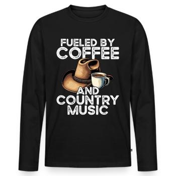 Alimenté par le café et la musique country - T-shirt manches longues Premium bio Homme - noir - Devant - Nico (187cm)