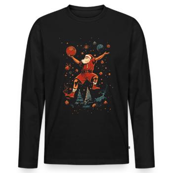 Basket-ball Noël Père Noël - T-shirt manches longues Premium bio Homme - noir - Devant - Nico (187cm)