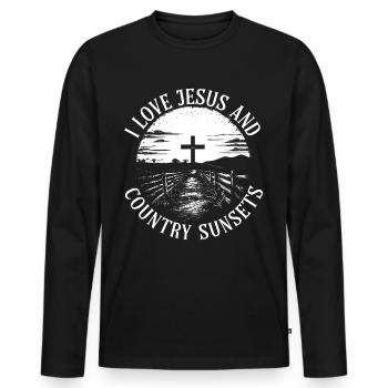 I Love Jesus Und Country Sunsets Cross - Männer Premium Bio Langarmshirt - Schwarz - Vorne - Nico (187cm)