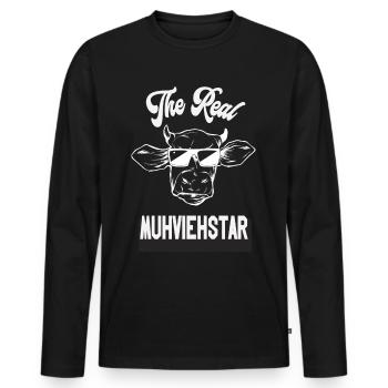 Muh vieh star 35 - Men's Premium Organic Long Sleeve Shirt - black - Front - Nico (187cm)